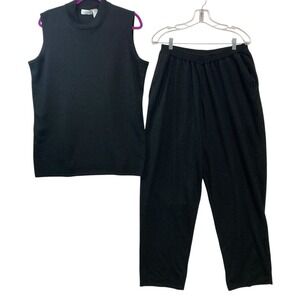 Elisabeth By Liz Claiborne Knit Crop Pants Top Black Size 1‎ Round Neck Wide Leg